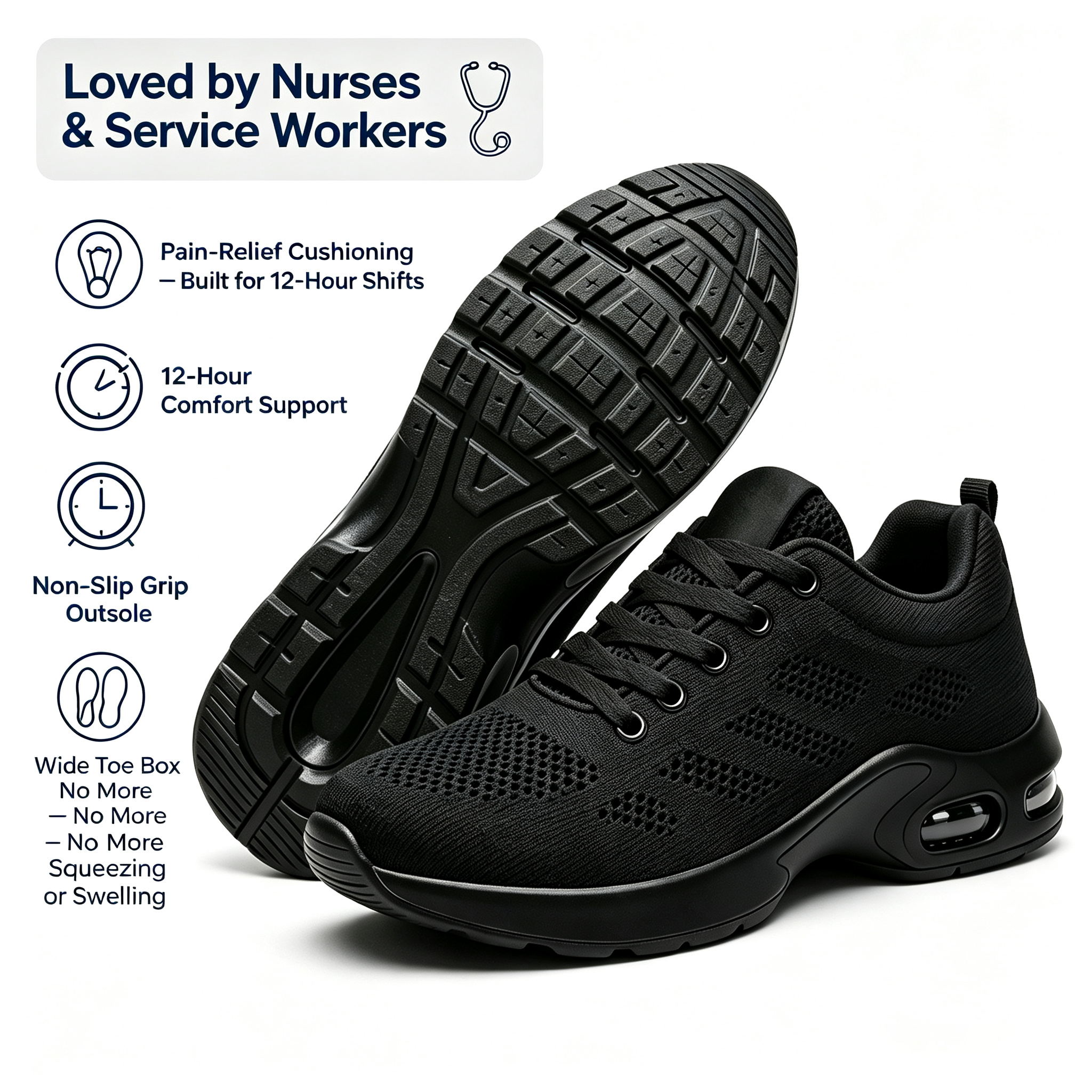 12-Hour Shift Shoes for All-Day Foot, Knee & Back Pain Relief